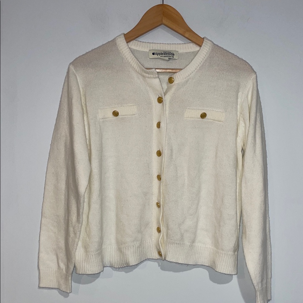 Appleseed's Vintage Cream Cardigan with Gold Buttons Sz PM